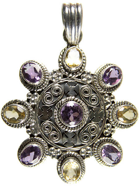 Faceted Citrine and Amethyst Chakra Pendant