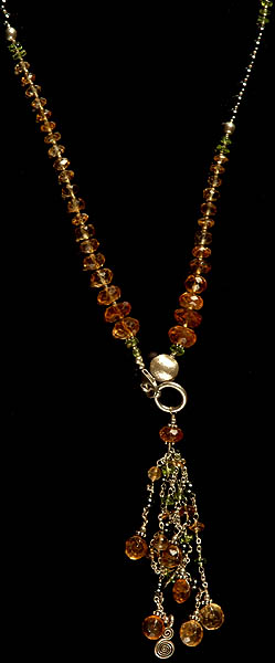 Faceted Citrine and Peridot Beaded Necklace with Charms