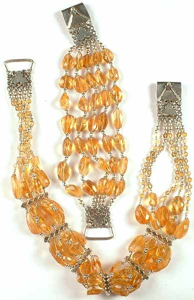 Faceted Citrine Beaded Choker With Matching Bracelet Set