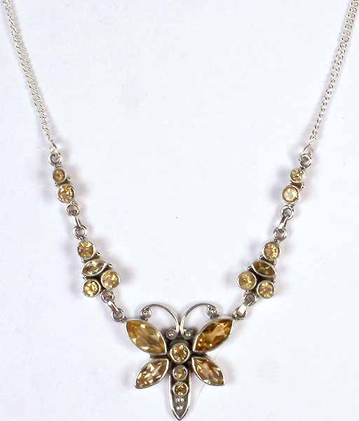 Faceted Citrine Dragon Fly Necklace