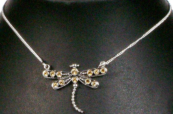 Faceted Citrine Dragonfly Necklace