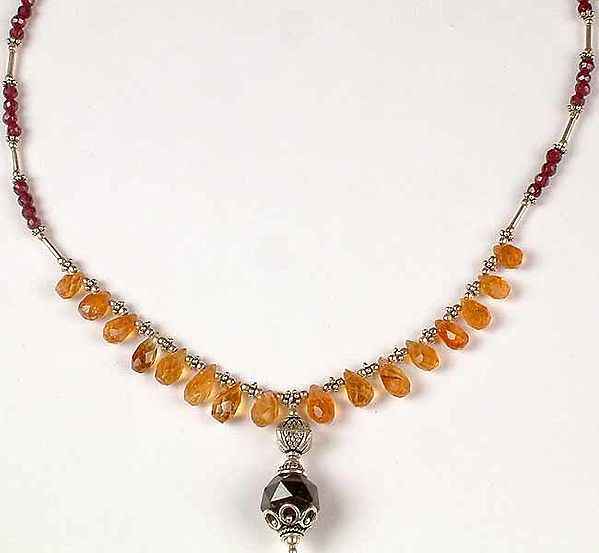 Faceted Citrine Drop Necklace with Garnet