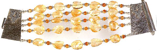 Faceted Citrine Five Layer Bracelet with Carnelian