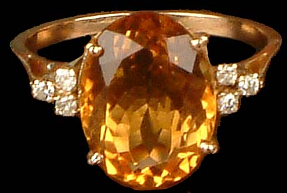 Faceted Citrine Golden Ring with Diamonds