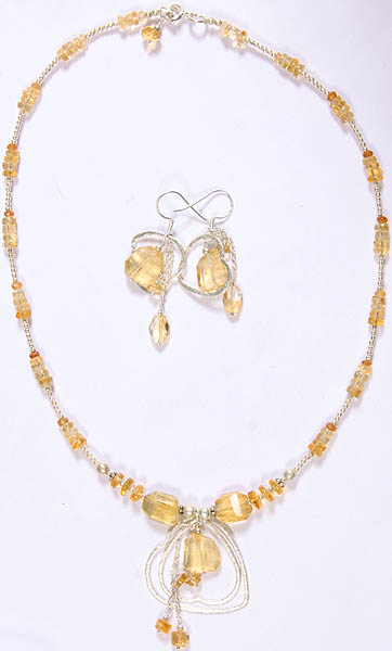 Faceted Citrine Necklace with Matching Earrings Set