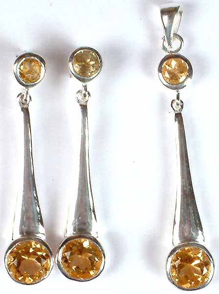 Faceted Citrine Pendant and Earrings Set