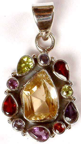 Faceted Citrine Pendant with Gemstones