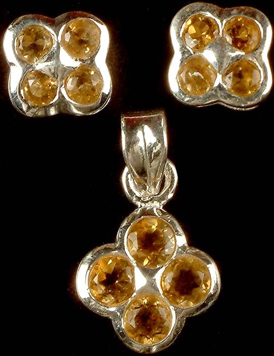 Faceted Citrine Pendant with Matching Earrings