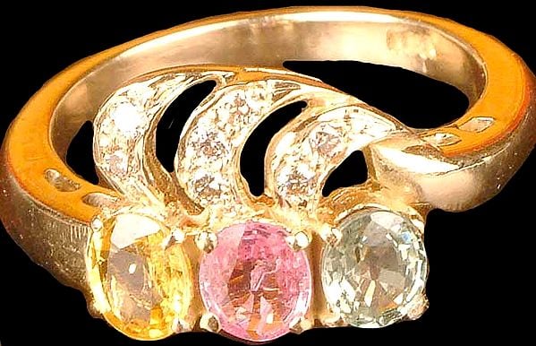 Faceted Citrine, Pink Tourmaline and Aquamarine Ring
