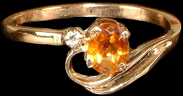 Faceted Citrine Ring with Diamonds