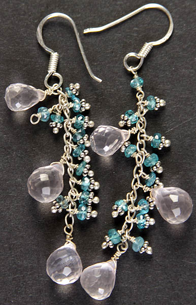 Faceted Crystal and Apatite Dangling Earrings