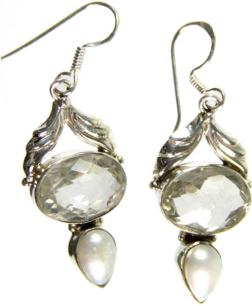 Faceted Crystal Earrings with Pearl