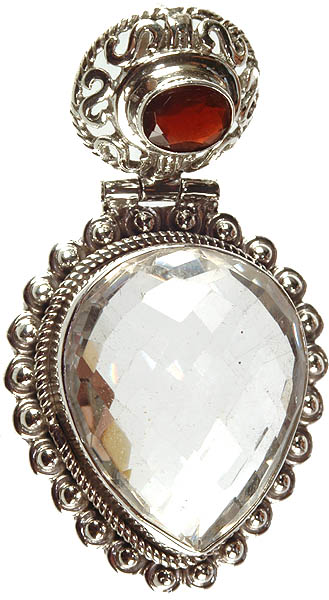 Faceted Crystal Inverted Teardrop Pendant with Garnet