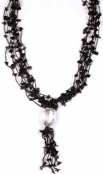 Faceted Crystal Necklace with Black Onyx Chips