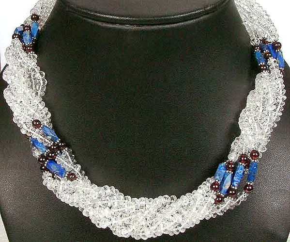 Faceted Crystal Necklace with Lapis and Garnet