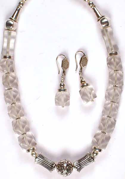 Faceted Crystal Necklace With Matching Earrings Set