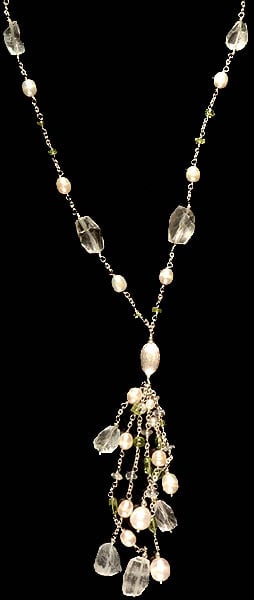 Faceted Crystal Necklace with Pearl and Peridot