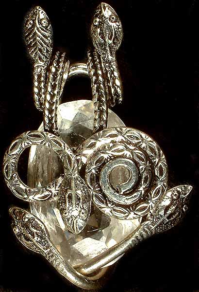 Faceted Crystal Pendant with Serpents