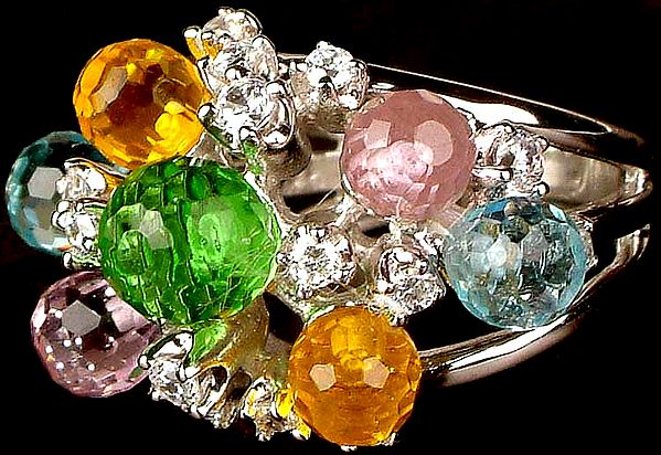 Faceted Cubic Zirconia Multicolor Ring