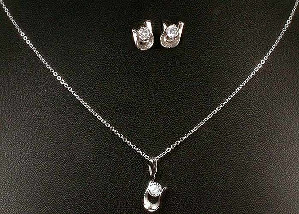 Faceted Cubic Zirconia Necklace & Earrings Set
