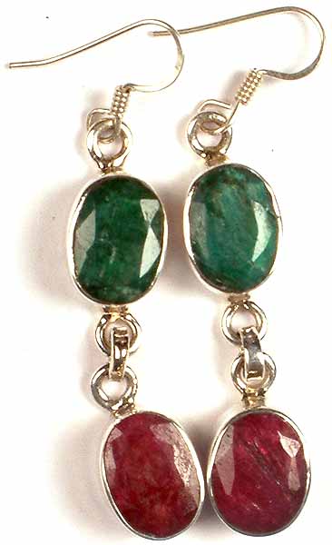 Faceted Emerald & Ruby Earrings