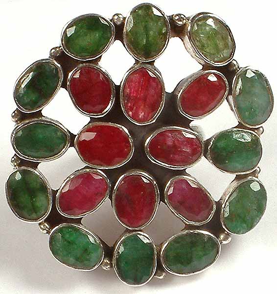 Faceted Emerald & Ruby Ring