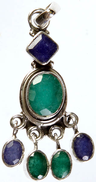 Faceted Emerald and Lapis lazuli Pendant with Charms