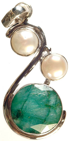 Faceted Emerald and Pearl Pendant
