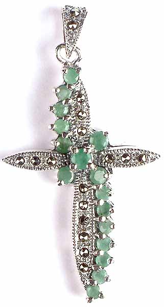 Faceted Emerald Cross