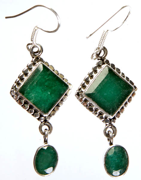 Faceted Emerald Earrings with Charms