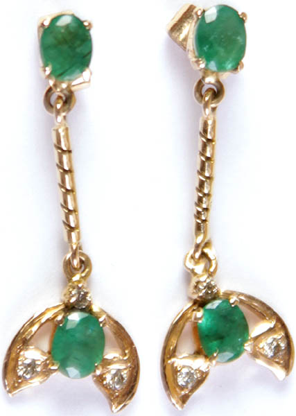 Faceted Emerald Earrings with Diamond