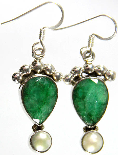 Faceted Emerald Earrings with Pearl