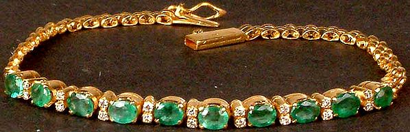Faceted Emerald Gold Bracelet with Diamonds