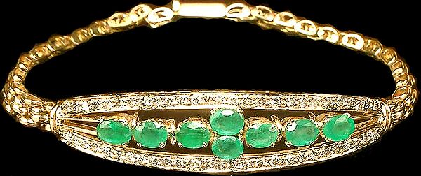 Faceted Emerald Gold Bracelet with Diamonds