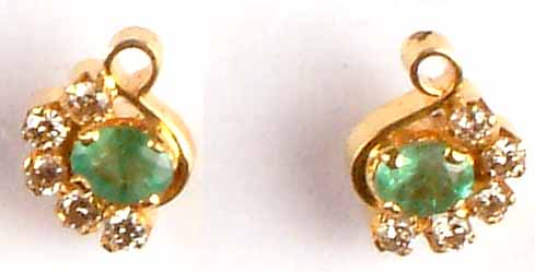 Faceted Emerald Gold Earrings with Diamonds