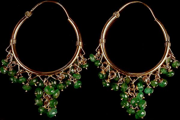 Faceted Emerald Hoop Earrings
