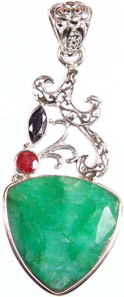 Faceted Emerald Pendant with Sapphire