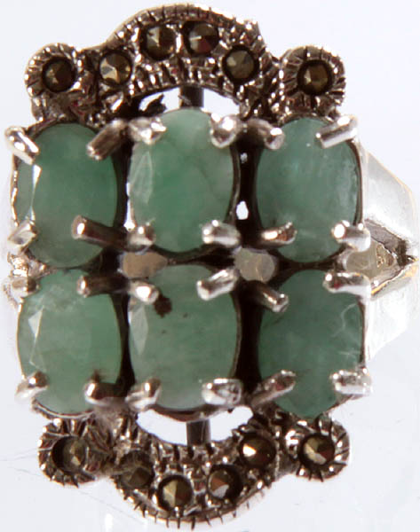 Faceted Emerald Ring with Marcasite