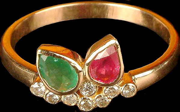 Faceted Emerald, Ruby Ring