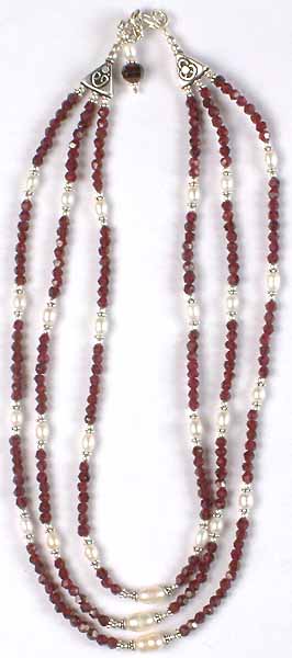 Faceted Garnet & Pearl Necklace