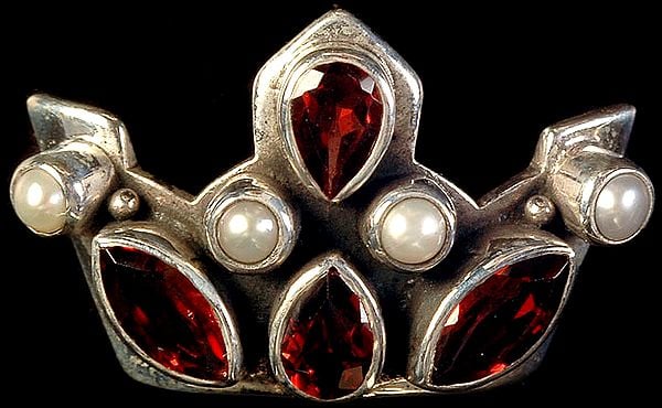 Faceted Garnet and Pearl Crown Pendant