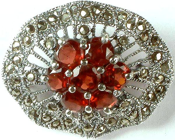 Faceted Garnet Brooch with Marcasite