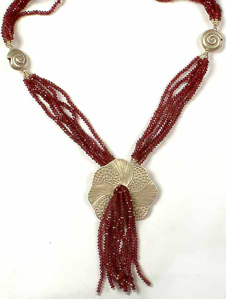 Faceted Garnet Designer Floral Necklace