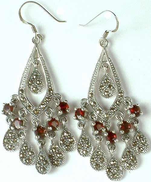 Faceted Garnet Earrings with Marcasite