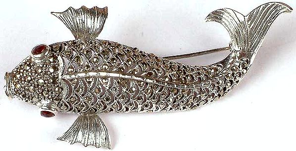 Faceted Garnet Fish Brooch