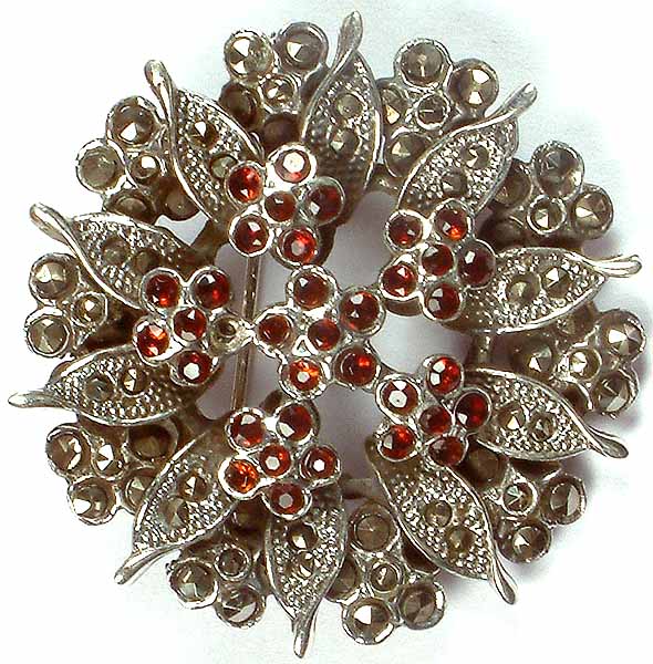 Faceted Garnet Flower Brooch