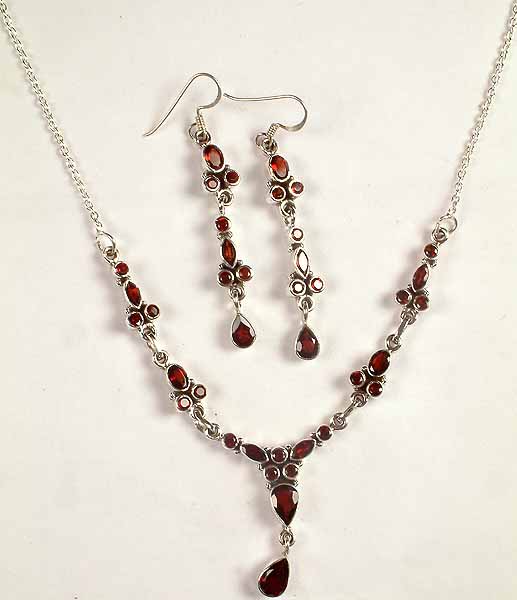 Faceted Garnet Necklace & Earrings Set