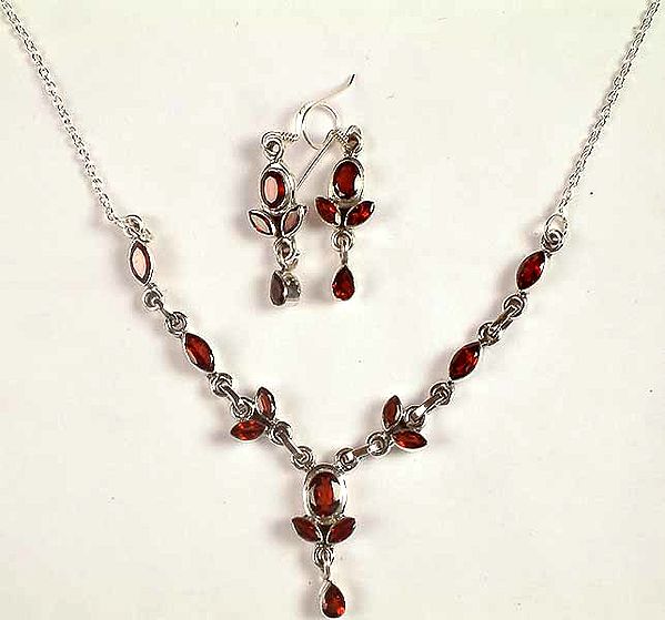 Faceted Garnet Necklace with Matching Earrings
