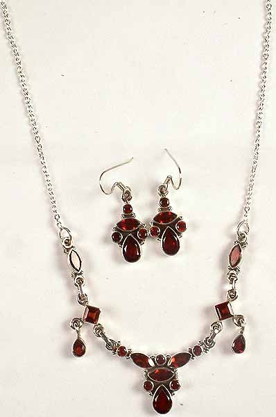 Faceted Garnet Necklace with Matching Earrings