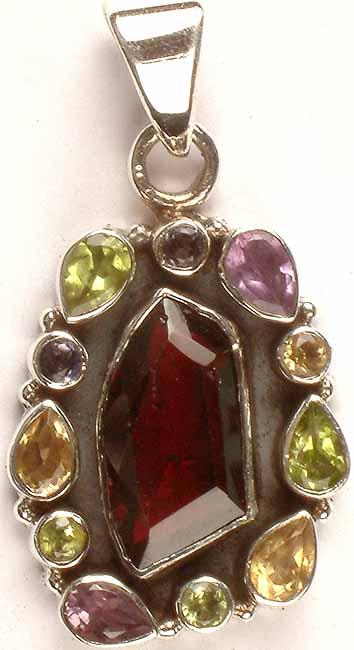 Faceted Garnet Pendant with Gemstones